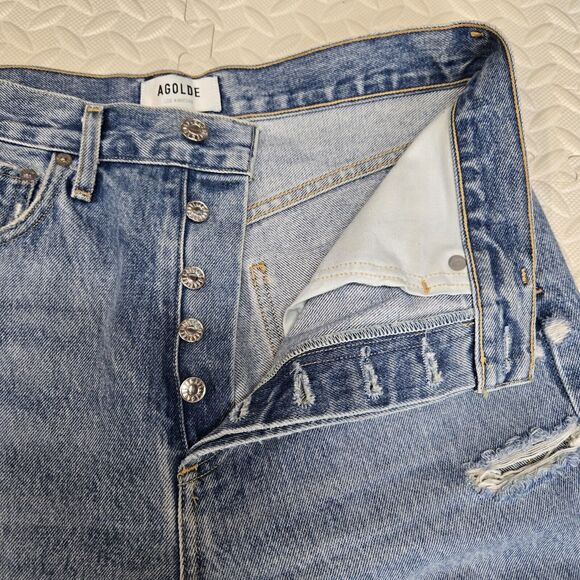 Agolde 90's Jeans Womens 27 High Rise Straight Leg Crop Distressed Busted Knee - Picture 8 of 14